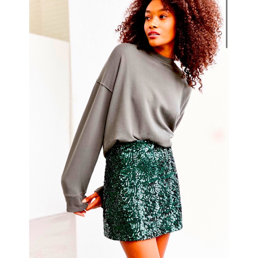 UO Cooperative | Emerald Green Sequin Mini Skirt